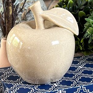 New! Cottage Farmhouse Speckled Taupe Beige Large Ceramic Fall Harvest Apple